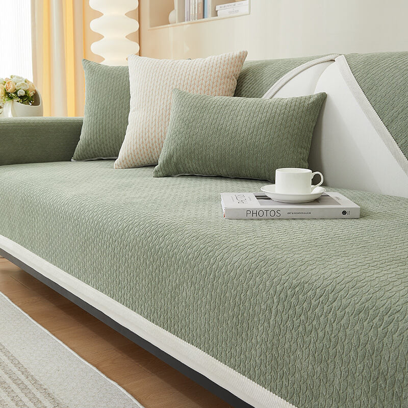 Chenille bankhoes met korenaar-patroon krasbestendig antislip stretch 70-210 cm voor optimale bescherming | Sulvida