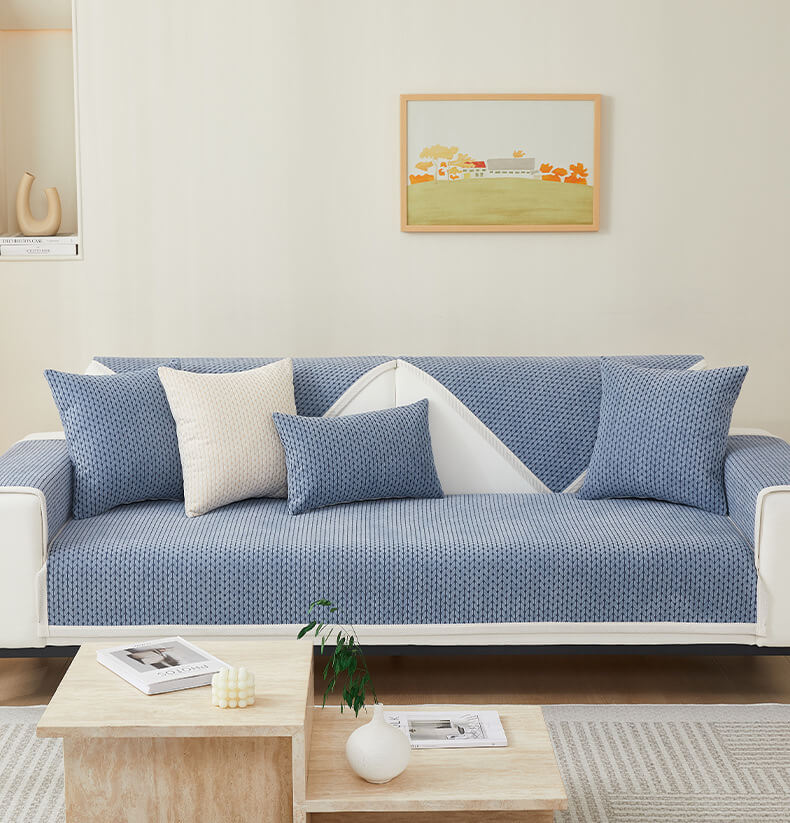 Chenille bankhoes met korenaar-patroon krasbestendig antislip stretch 70-210 cm voor optimale bescherming | Sulvida