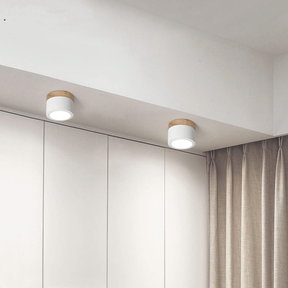 Compacte plafondspot aluminium hout rond warm wit LED verlichting hal woonkamer eetkamer modern Scandinavisch | Sulvida