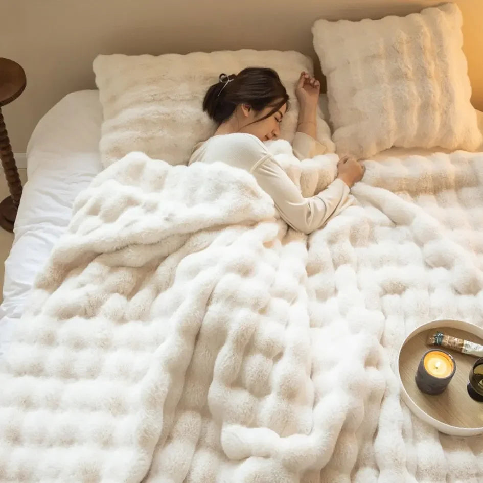 Luxe plaid pluche fleece voor bank en bed warm zacht alle seizoenen decoratief woonkamer slaapkamer deken | Sulvida