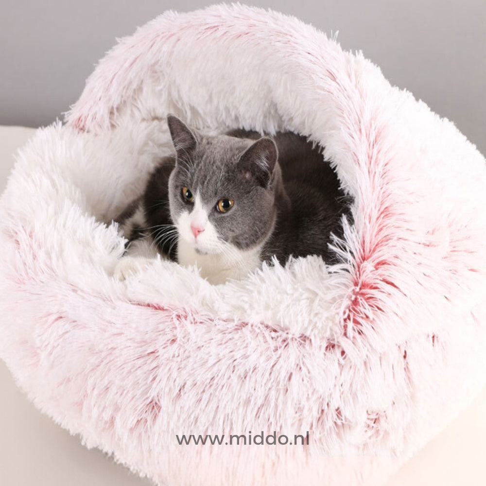 Rond pluche huisdiermand zacht nestbed voor katten en honden groen grijs bruin beige comfortabel ligplekje S M L XL | Sulvida