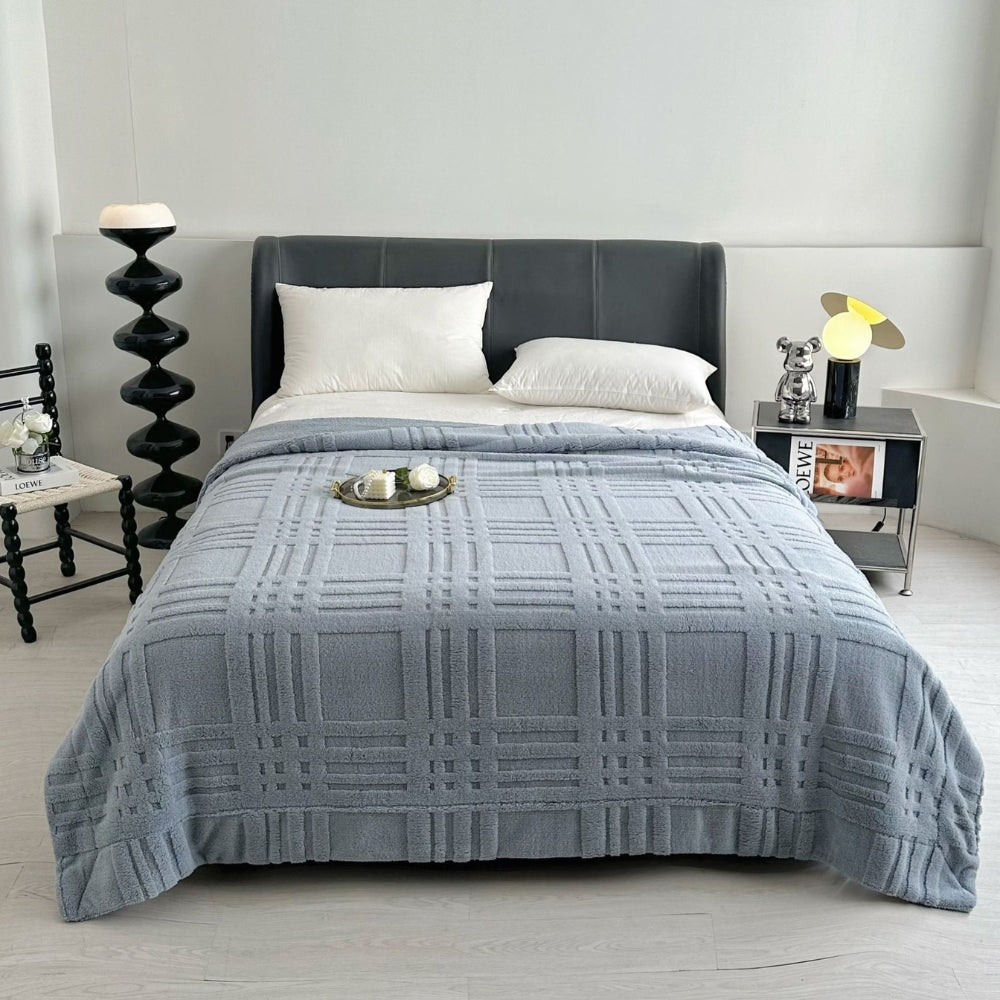 Plaid Geborduurd Ruitpatroon Dubbellaags Microvezel Deken Winterwarm Stijlvol Textuur 100x150-200x230 cm | Sulvida