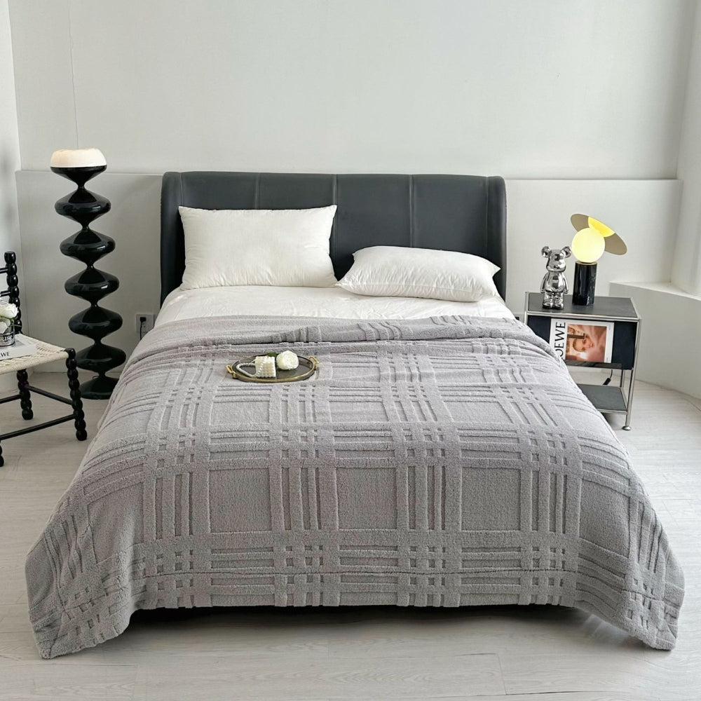 Plaid Geborduurd Ruitpatroon Dubbellaags Microvezel Deken Winterwarm Stijlvol Textuur 100x150-200x230 cm | Sulvida