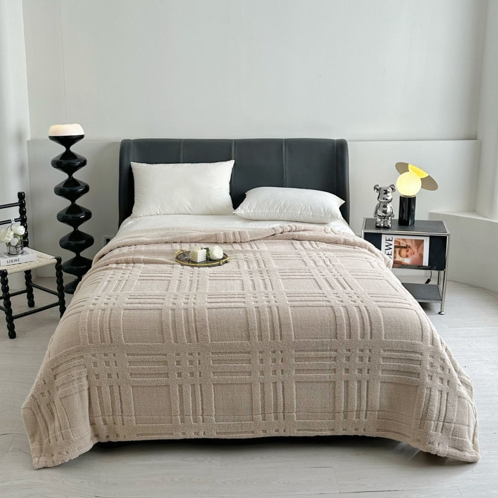 Plaid Geborduurd Ruitpatroon Dubbellaags Microvezel Deken Winterwarm Stijlvol Textuur 100x150-200x230 cm | Sulvida