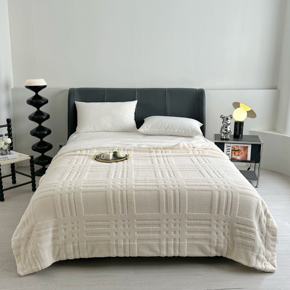 Plaid Geborduurd Ruitpatroon Dubbellaags Microvezel Deken Winterwarm Stijlvol Textuur 100x150-200x230 cm | Sulvida