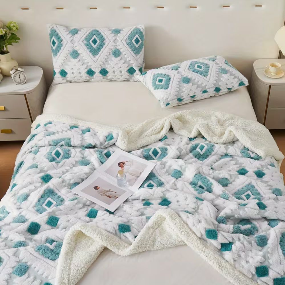 Geometrische Plaid Dubbellaags Fleece Warm Lichtgewicht Modern Decoratief voor Woonkamer en Slaapkamer | Sulvida
