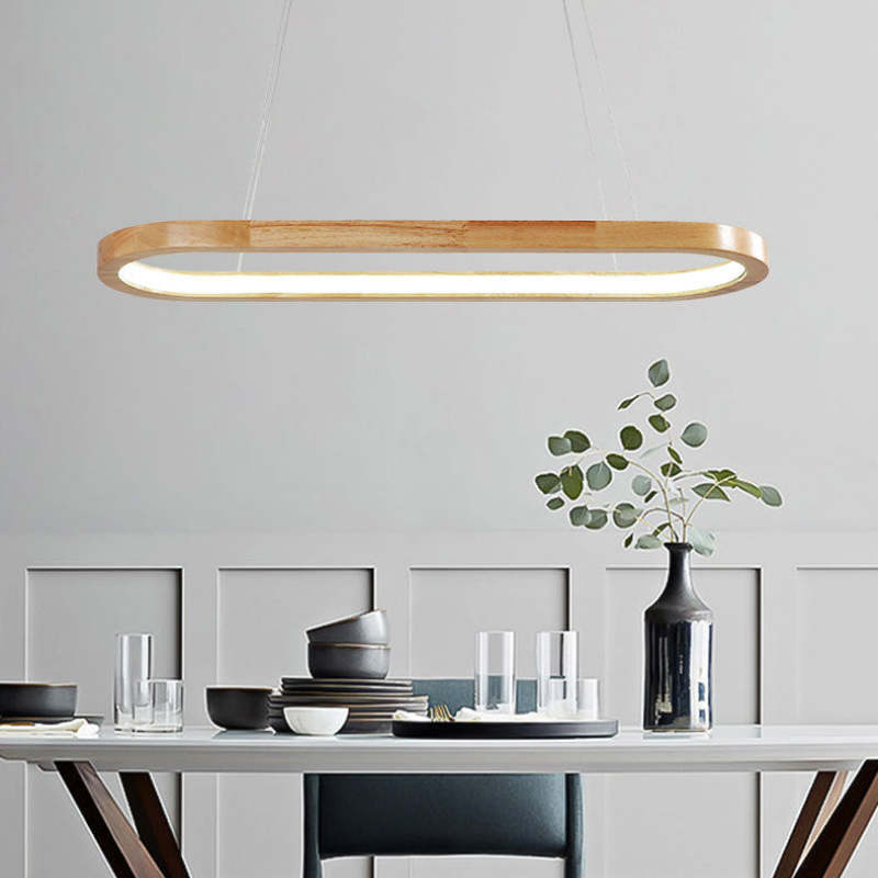 Ovale Hanglamp Hout Acrylic LED Dimbaar Eetkamer Woonkamer Keuken Moderne Scandinavische Verlichting | Sulvida