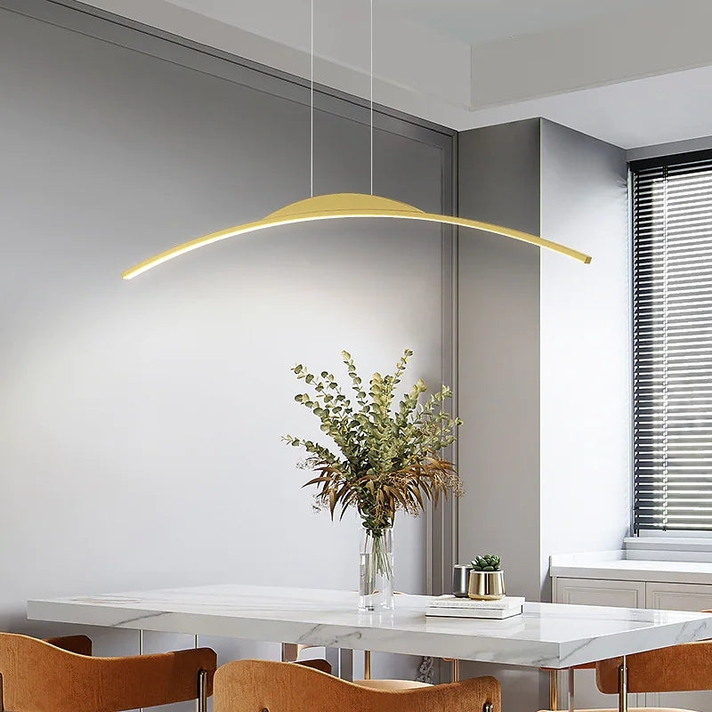 Hanglamp Lineair Metaal met Afstandsbediening Zwart Goud Dimbaar LED Moderne Boogvorm Eetkamer Woonkamer | Sulvida