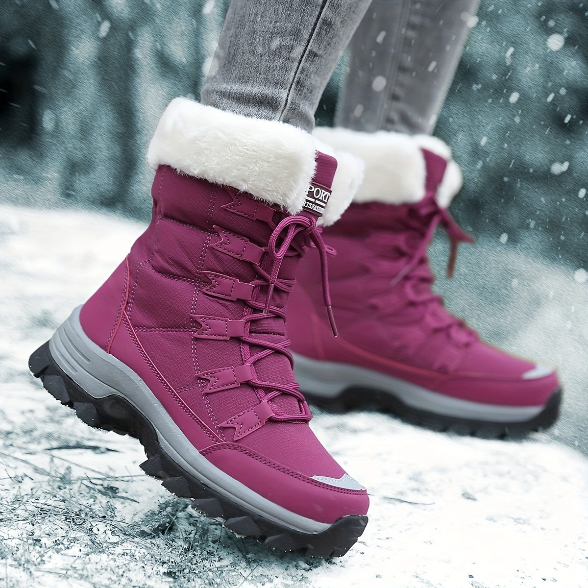 Gevoerde Winterlaarzen Dames Waterdicht Warm Antislip Zool Bont Sneeuwlaarzen Beige Donkerbruin Winter | Sulvida