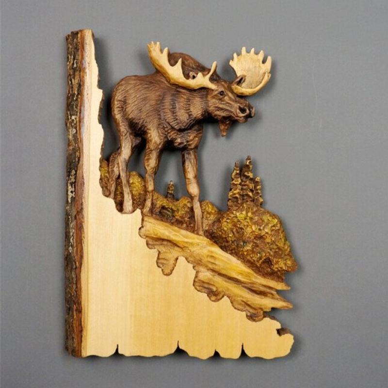 Handgesneden Houten Wanddecoratie Dieren 25×17cm Ambachtelijk Relief Kunst Natuurlijk Hout Muurdecoratie | Sulvida