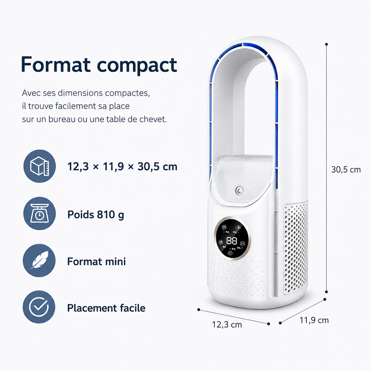 Draagbare Stille Luchtkoeler 700ml Reservoir USB Oplaadbaar 3-in-1 Functie Compacte Verplaatsbare Koeling | Sulvida