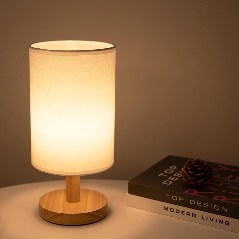 Natuurlijke Tafellamp Hout & Linnen 3 Lichtmodi Dimbaar LED met Afstandsbediening 14 × 28 cm Sfeerlamp | Sulvida