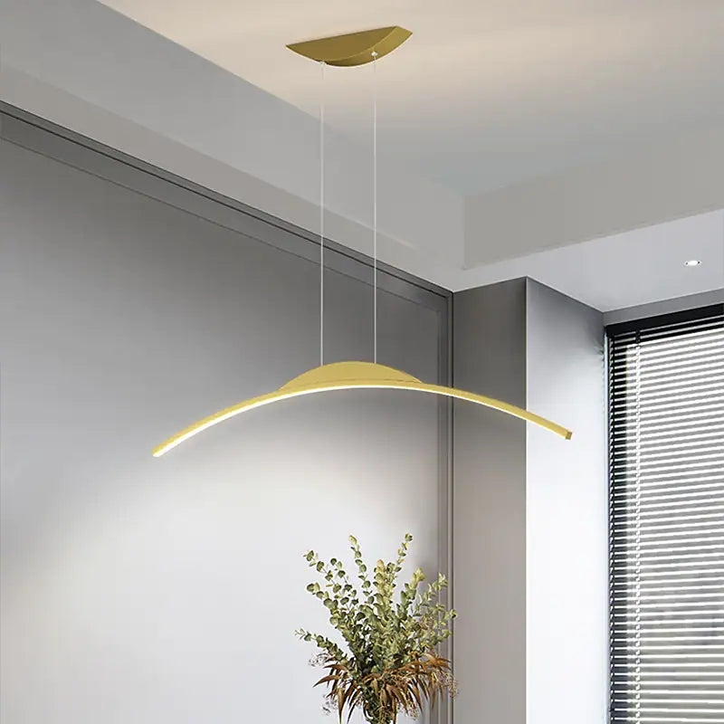 Hanglamp Lineair Metaal met Afstandsbediening Zwart Goud Dimbaar LED Moderne Boogvorm Eetkamer Woonkamer | Sulvida
