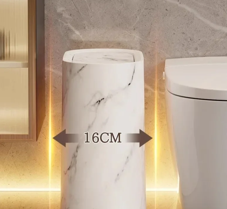 Ovale afvalbak met marmerpatroon drukdeksel prullenbak voor toilet badkamer keuken slaapkamer kantoor | Sulvida