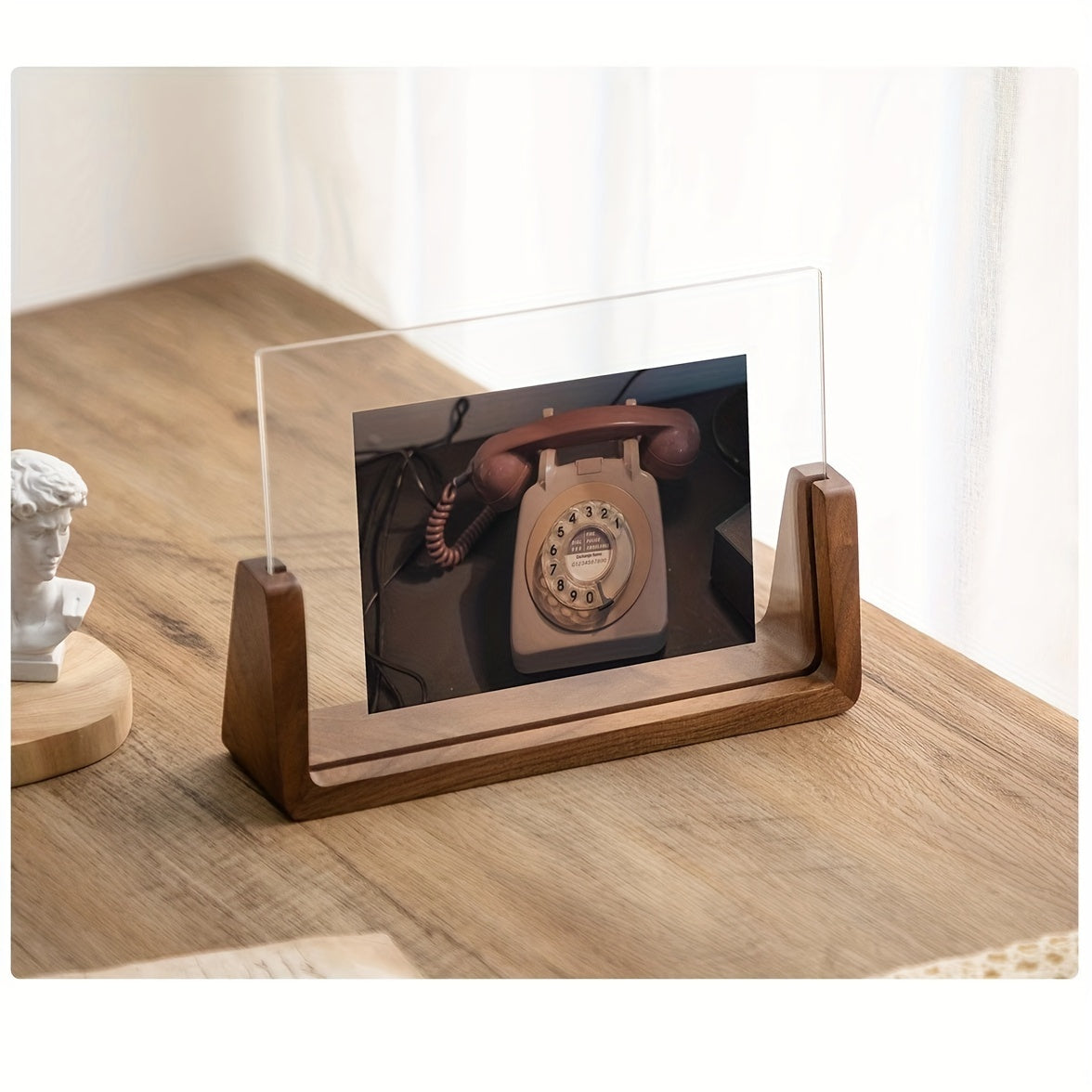 Fotolijst met U-vormige houder acryl en hout modern tijdloos design staand liggend 15 cm decoratief interieur | Sulvida