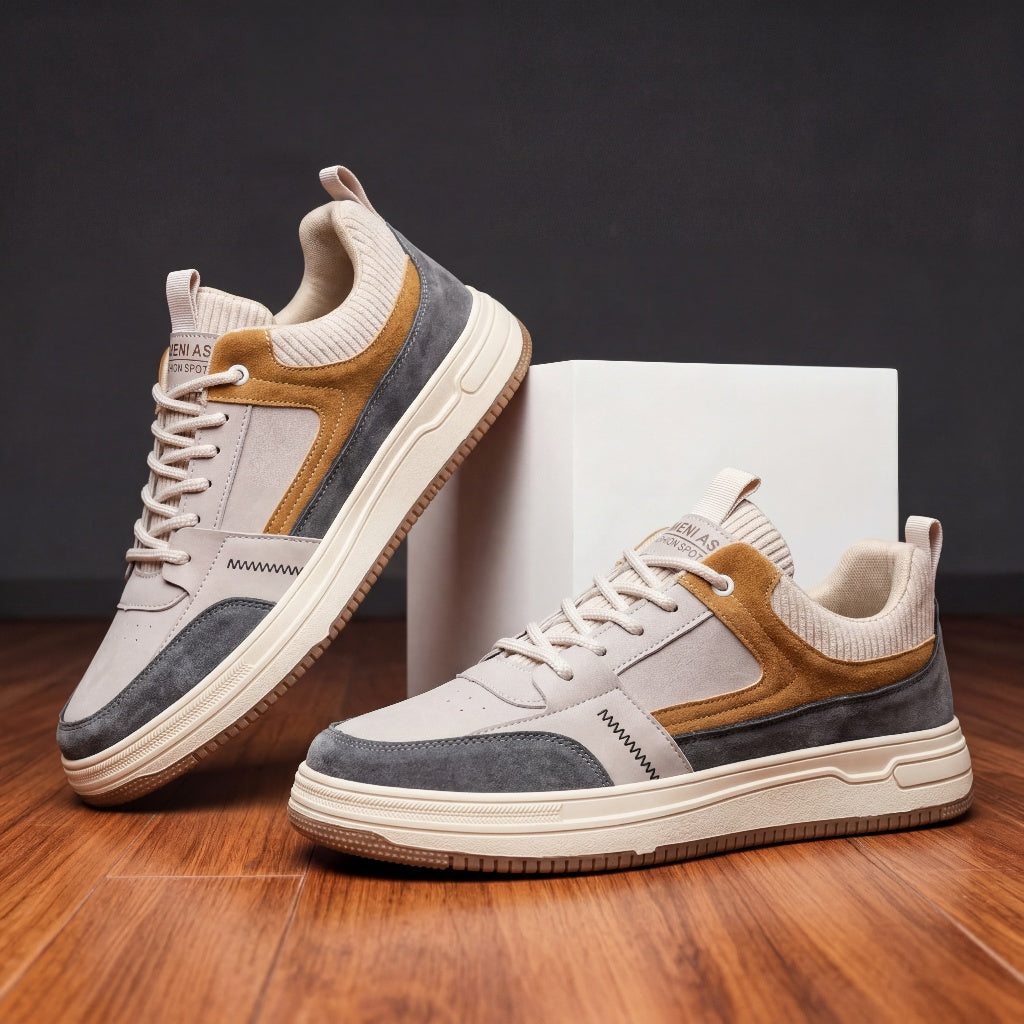 Herensneakers van suède leer met gebreide details taupe zwart bruin casual sportschoen comfortabel stijlvol | Sulvida