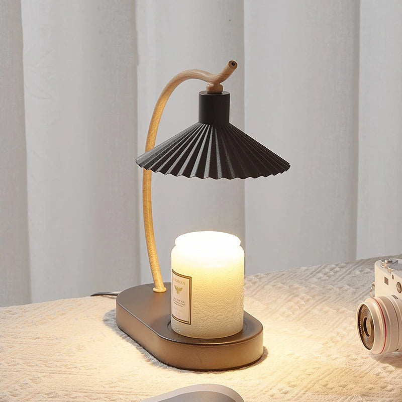 Kaarsenwarmer Lamp met Plissé Kap Metaal Hout 21×31 cm Nordic Warm Licht Sfeervol Interieur Decoratie | Sulvida