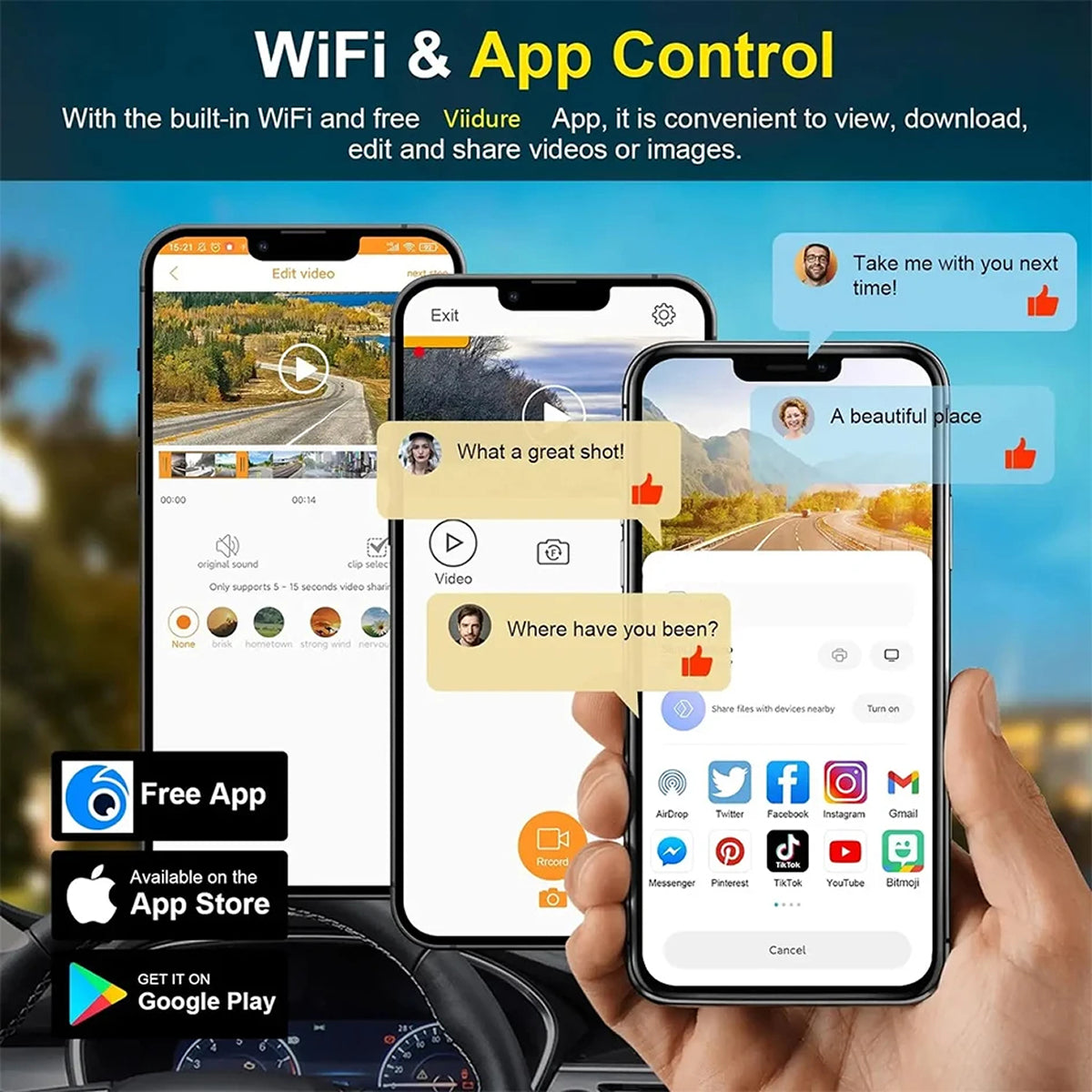 Dashcam 4K voor- en achter WiFi GPS 24/7 parkeerfunctie Sony-sensor nachtzicht dubbele camera auto dashboardcamera | Sulvida
