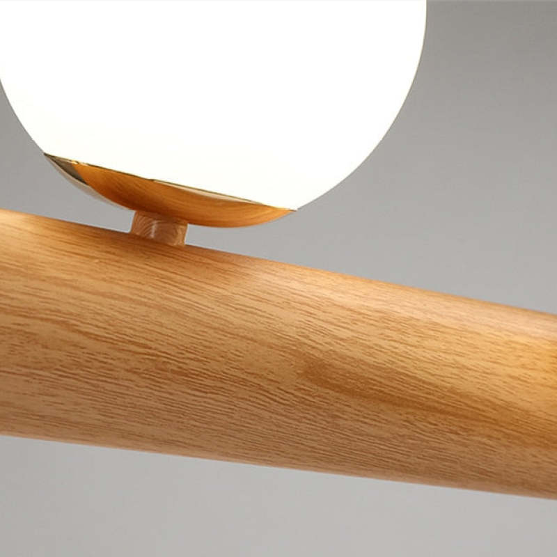 Glazen Hanglamp met Houten Ring Notenbruin Messing Eethoek Woonkamer Slaapkamer Sfeerverlichting Design | Sulvida