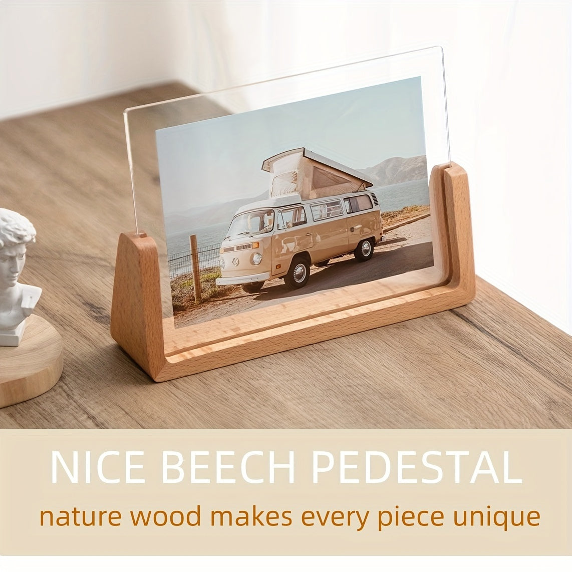 Fotolijst met U-vormige houder acryl en hout modern tijdloos design staand liggend 15 cm decoratief interieur | Sulvida