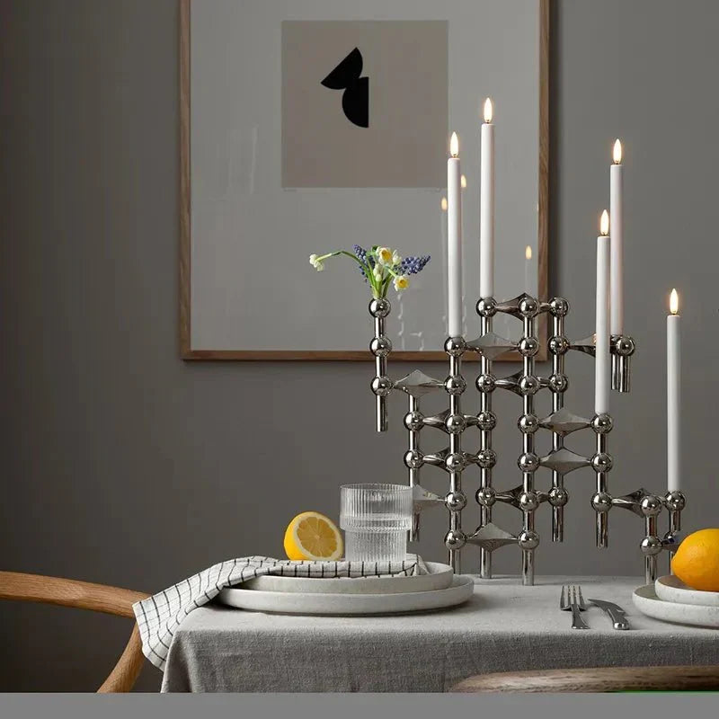 Kandelaar Set Molecuul Design 3-delig Roestvrij Staal Modern Sculptuur Tafeldecoratie Woonkamer Eettafel | Sulvida