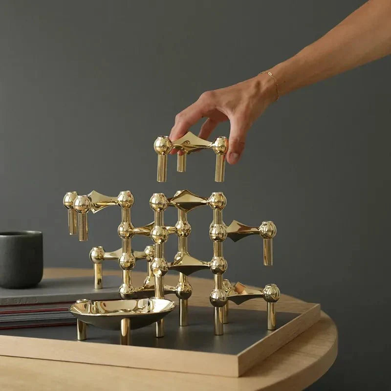Kandelaar Set Molecuul Design 3-delig Roestvrij Staal Modern Sculptuur Tafeldecoratie Woonkamer Eettafel | Sulvida