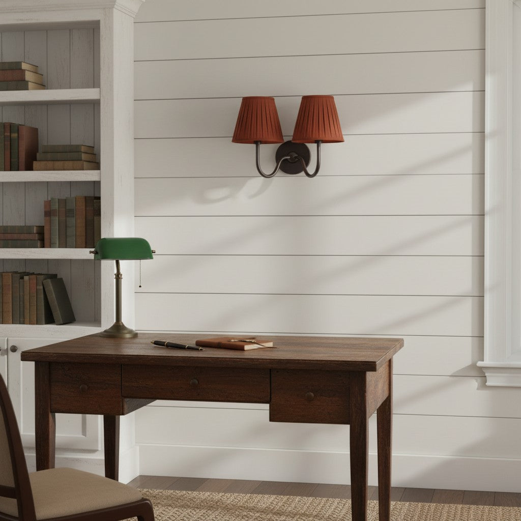 Wandlamp Linnen Kap Messing Armatuur Plissé of Glad Stof E12 Fitting Hardwired Decoratieve Verlichting | Sulvida
