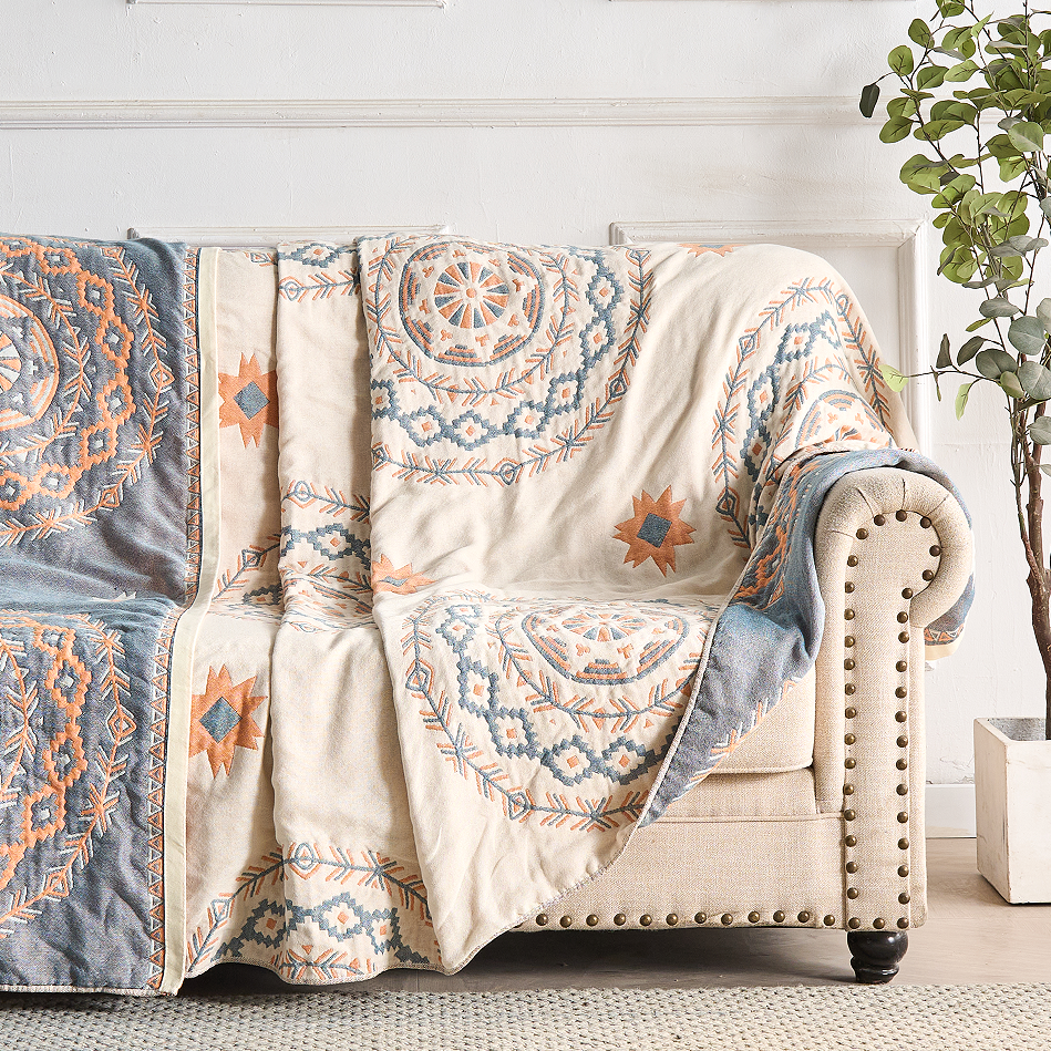 Katoenen Plaid met Mandalapatroon Naturel 150×200 Bohemian Deken Woonkamer Bank Sofa Picknick Decoratie | Sulvida