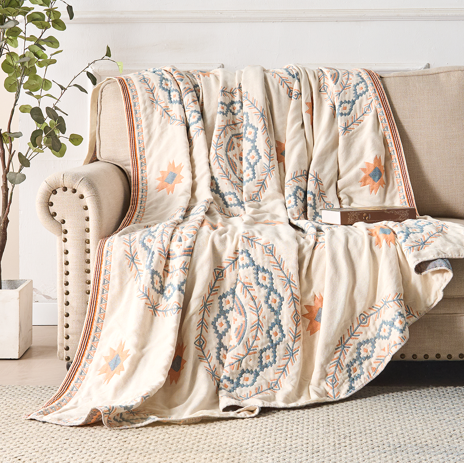 Katoenen Plaid met Mandalapatroon Naturel 150×200 Bohemian Deken Woonkamer Bank Sofa Picknick Decoratie | Sulvida