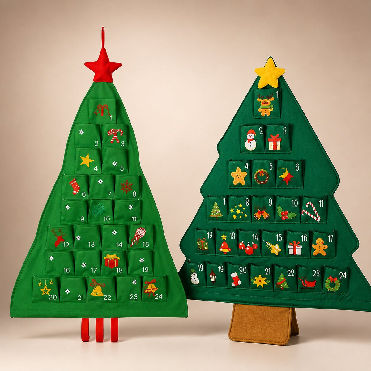 Adventskalender om zelf te vullen 24 vakjes kerstboom groen met ster herbruikbaar kerst decoratie cadeau | Sulvida