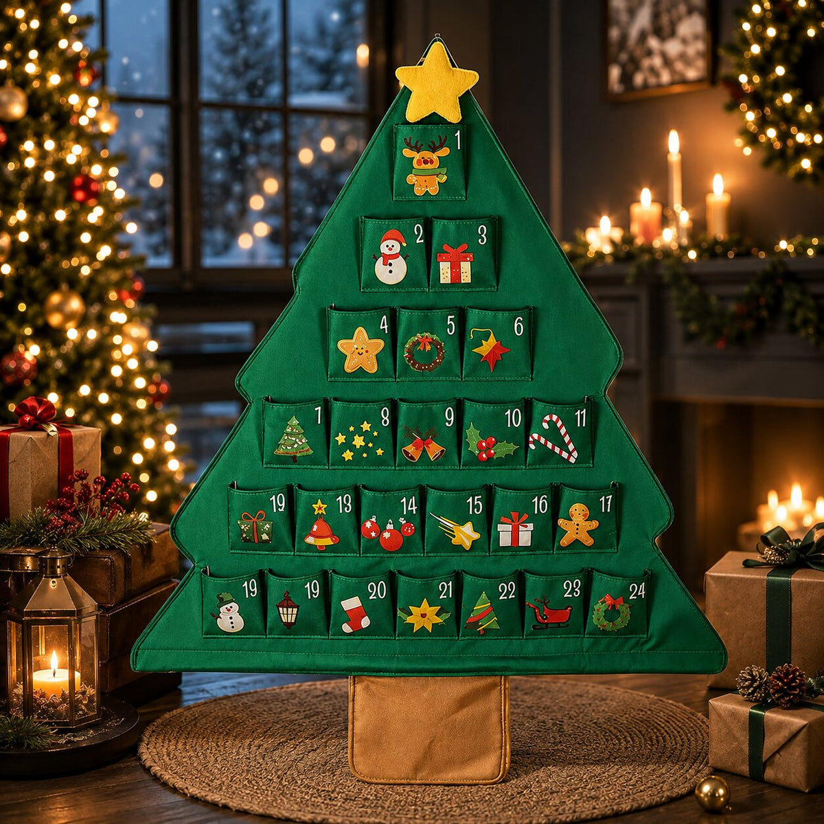 Adventskalender om zelf te vullen 24 vakjes kerstboom groen met ster herbruikbaar kerst decoratie cadeau | Sulvida