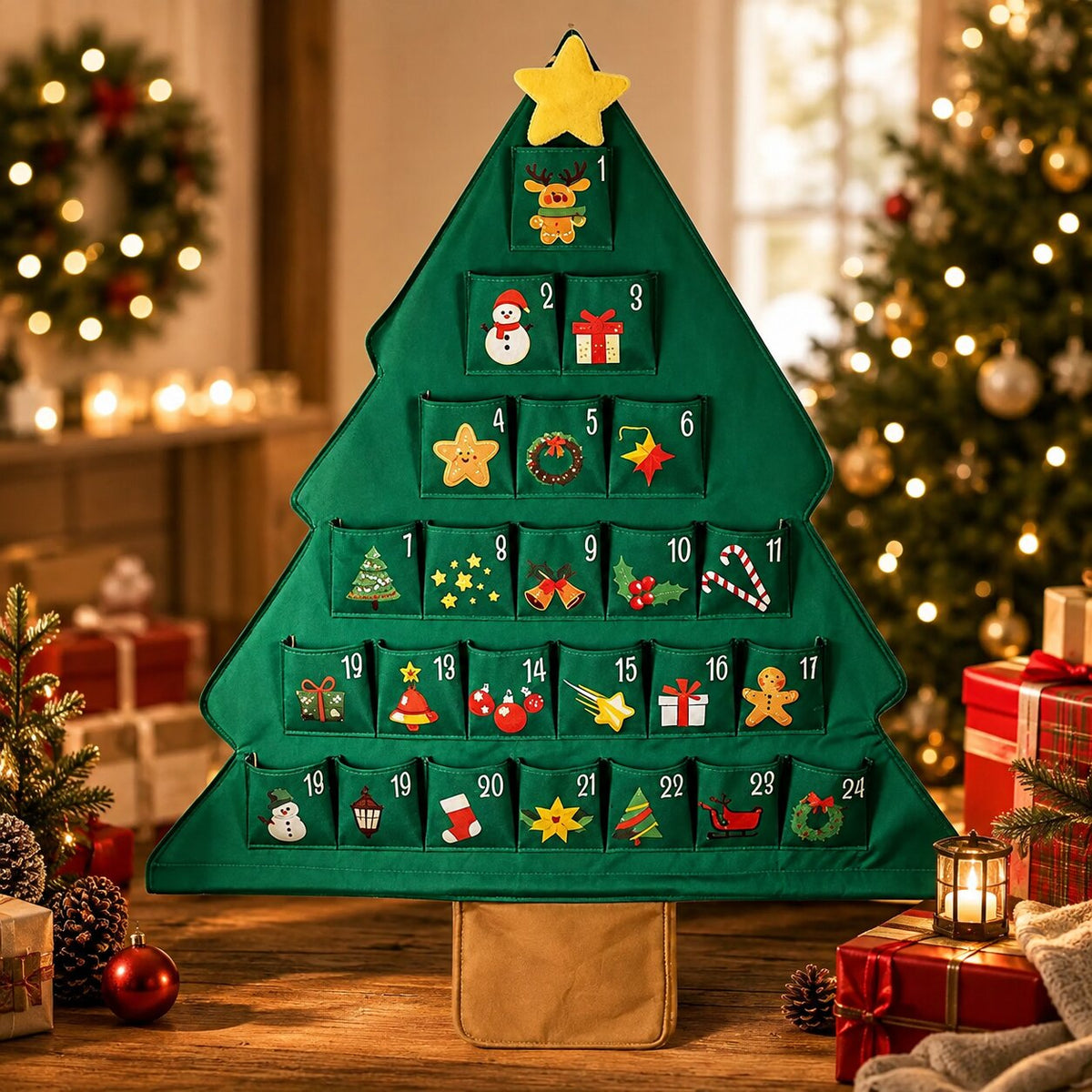 Adventskalender om zelf te vullen 24 vakjes kerstboom groen met ster herbruikbaar kerst decoratie cadeau | Sulvida