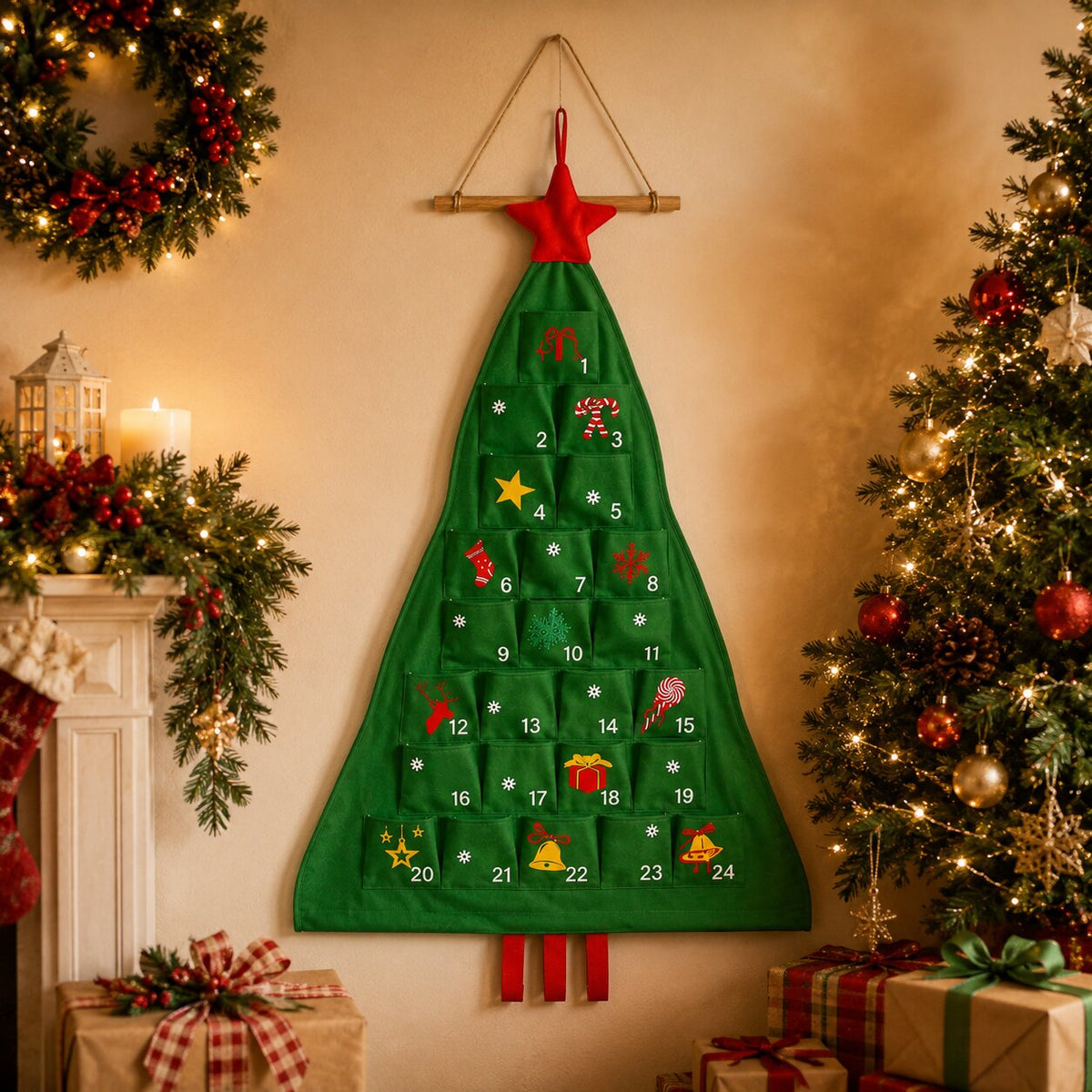 Adventskalender om zelf te vullen 24 vakjes kerstboom groen met ster herbruikbaar kerst decoratie cadeau | Sulvida
