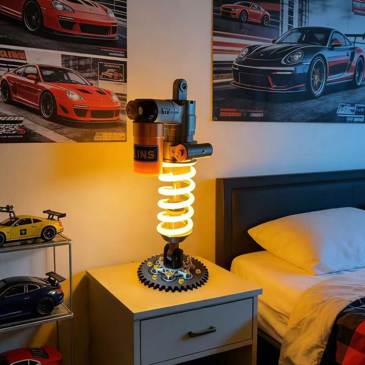 Lampe de table à amortisseur USB-C LED tactile à intensité réglable, design sport automobile, gris anthracite, éclairage d’ambiance moderne - Sulvida