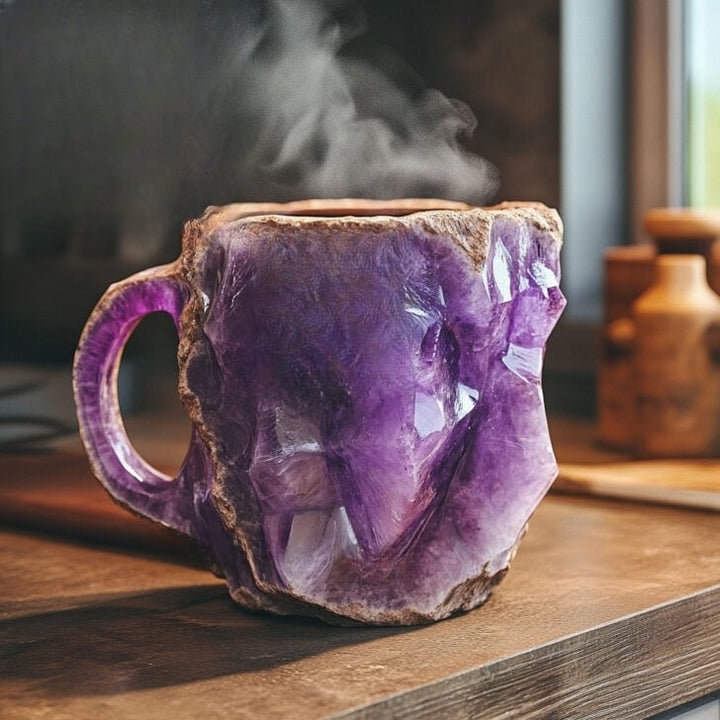 Mineraalkristal koffiebeker met natuurlijke textuur – 350-450 ml handgemaakt keramiek voor warme en koude dranken | Sulvida