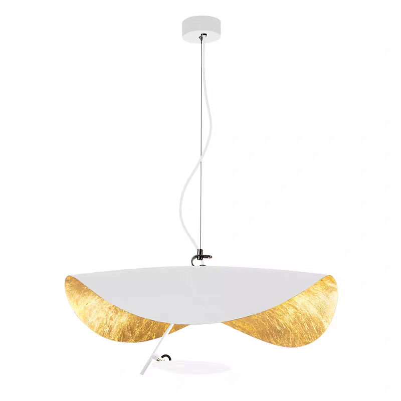 Hanglamp Metaal met Goudfolie 3 Kleuropties Warm Licht Verstelbaar Snoer Dimbaar Eetkamer Woonkamer Design | Sulvida