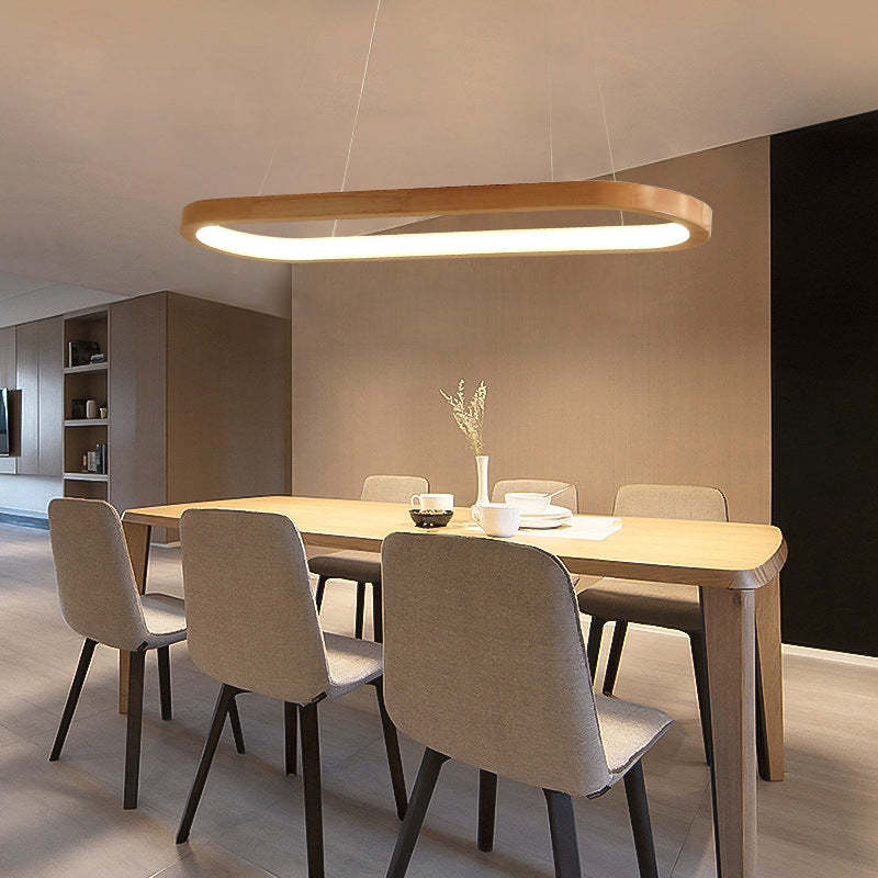 Ovale Hanglamp Hout Acrylic LED Dimbaar Eetkamer Woonkamer Keuken Moderne Scandinavische Verlichting | Sulvida