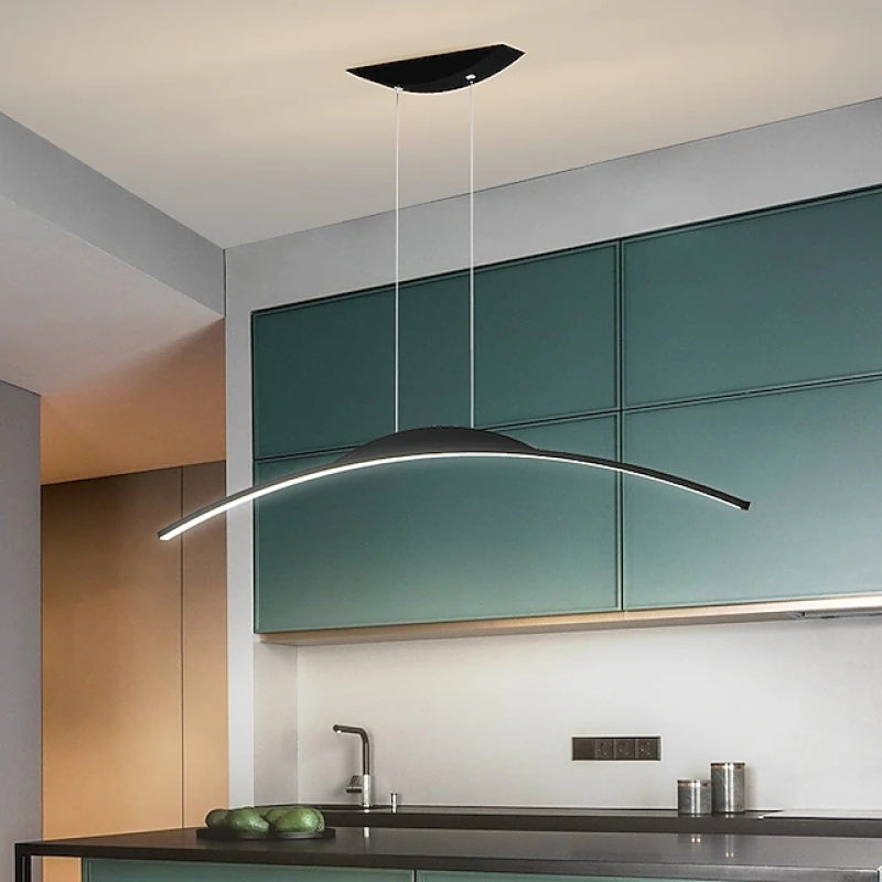 Hanglamp Lineair Metaal met Afstandsbediening Zwart Goud Dimbaar LED Moderne Boogvorm Eetkamer Woonkamer | Sulvida