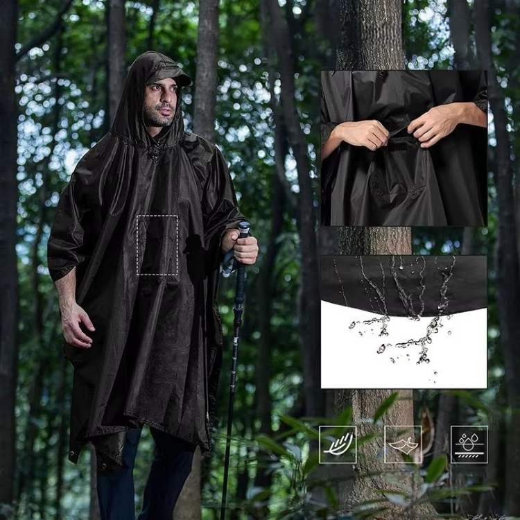 Waterafstotende Poncho Zwart Oranje Legergroen Unisex Compact Opvouwbaar Outdoor Wandelponcho Regenbescherming | Sulvida
