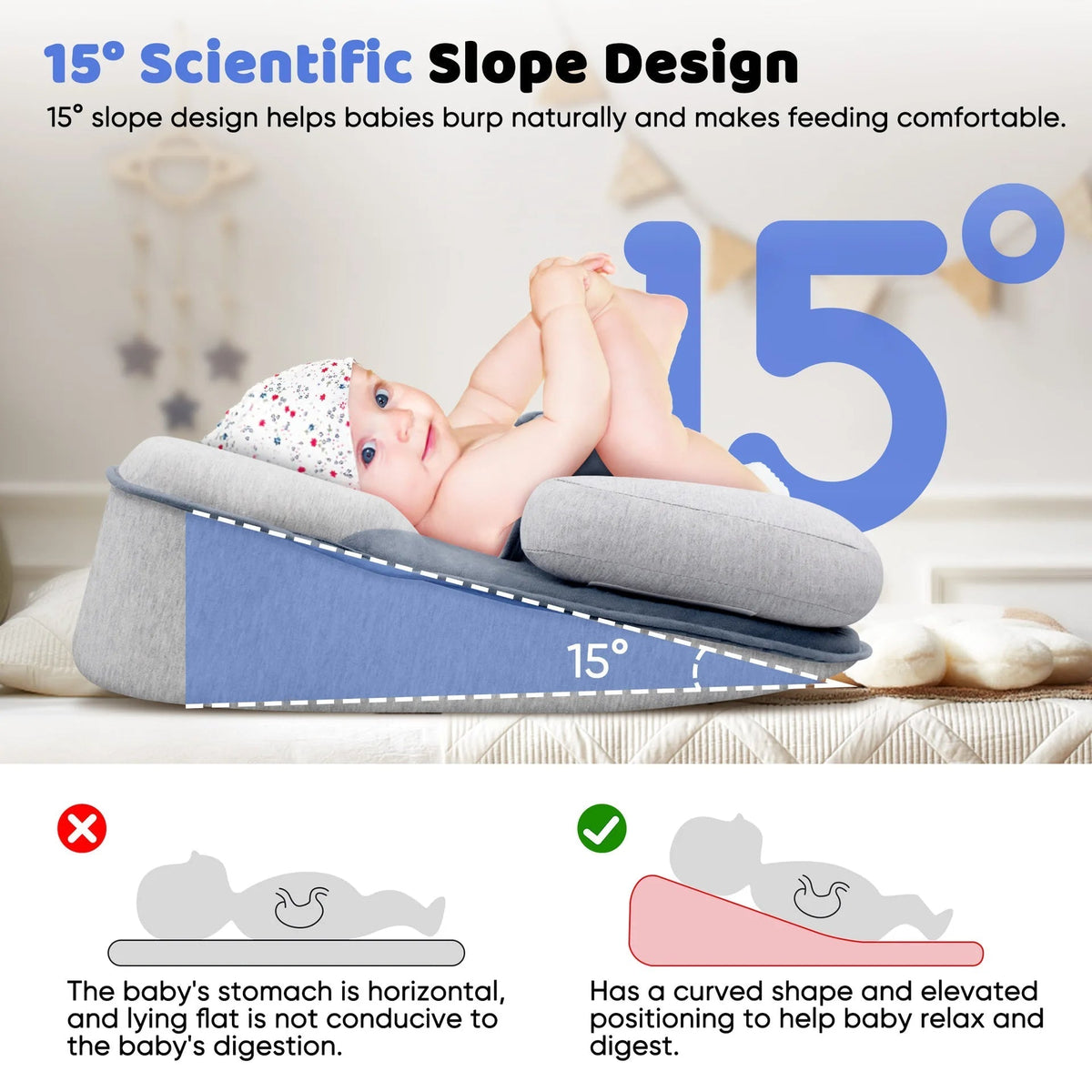 Verhoogd Babykussen Anti-Reflux Pasgeborenen Zuigelingen Ergonomisch Comfort Rustig Slapen Verstelbaar | Sulvida