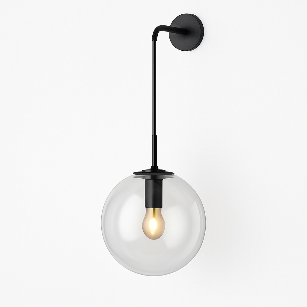 Wandlamp met Glazen Bol 15×50 cm Goud Cognac Transparant Industrieel Design Metaal Wandverlichting Sfeerlamp | Sulvida