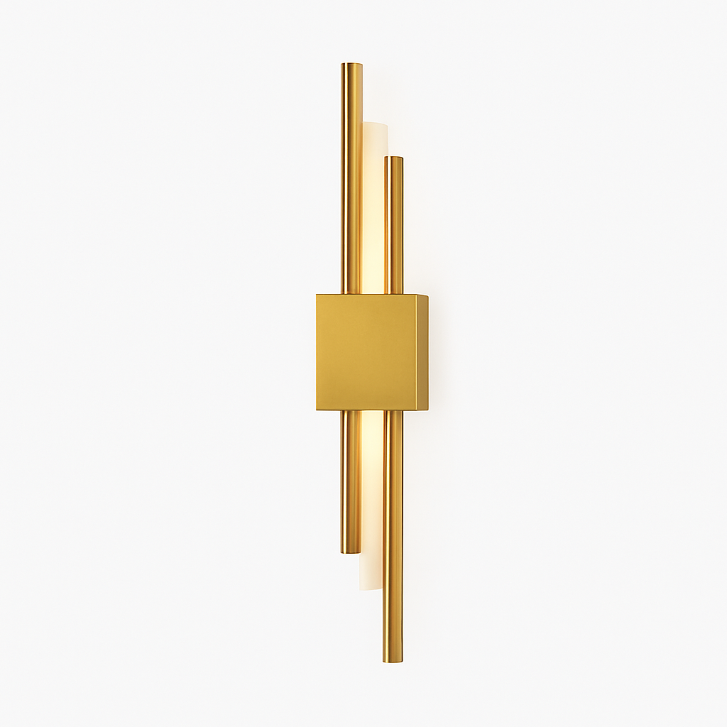 Design wandlamp met verticale metalen balk en acryl diffuser voor modern interieur sfeerverlichting woonkamer | Sulvida