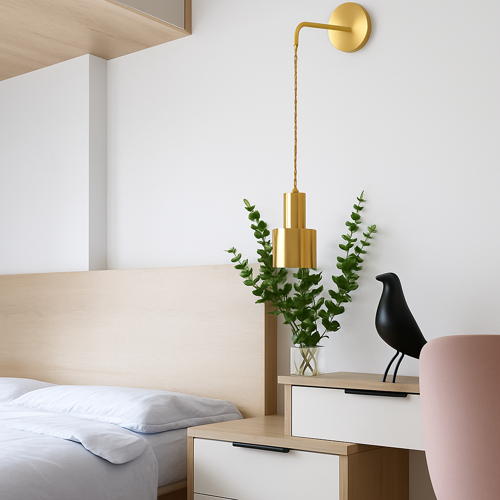 Gouden wandlamp met hangende spot metalen design E27 moderne sfeerverlichting voor woonkamer en slaapkamer | Sulvida