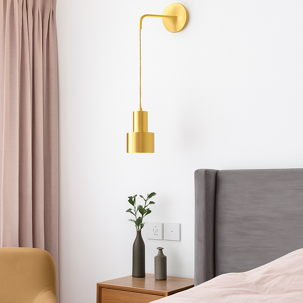 Gouden wandlamp met hangende spot metalen design E27 moderne sfeerverlichting voor woonkamer en slaapkamer | Sulvida