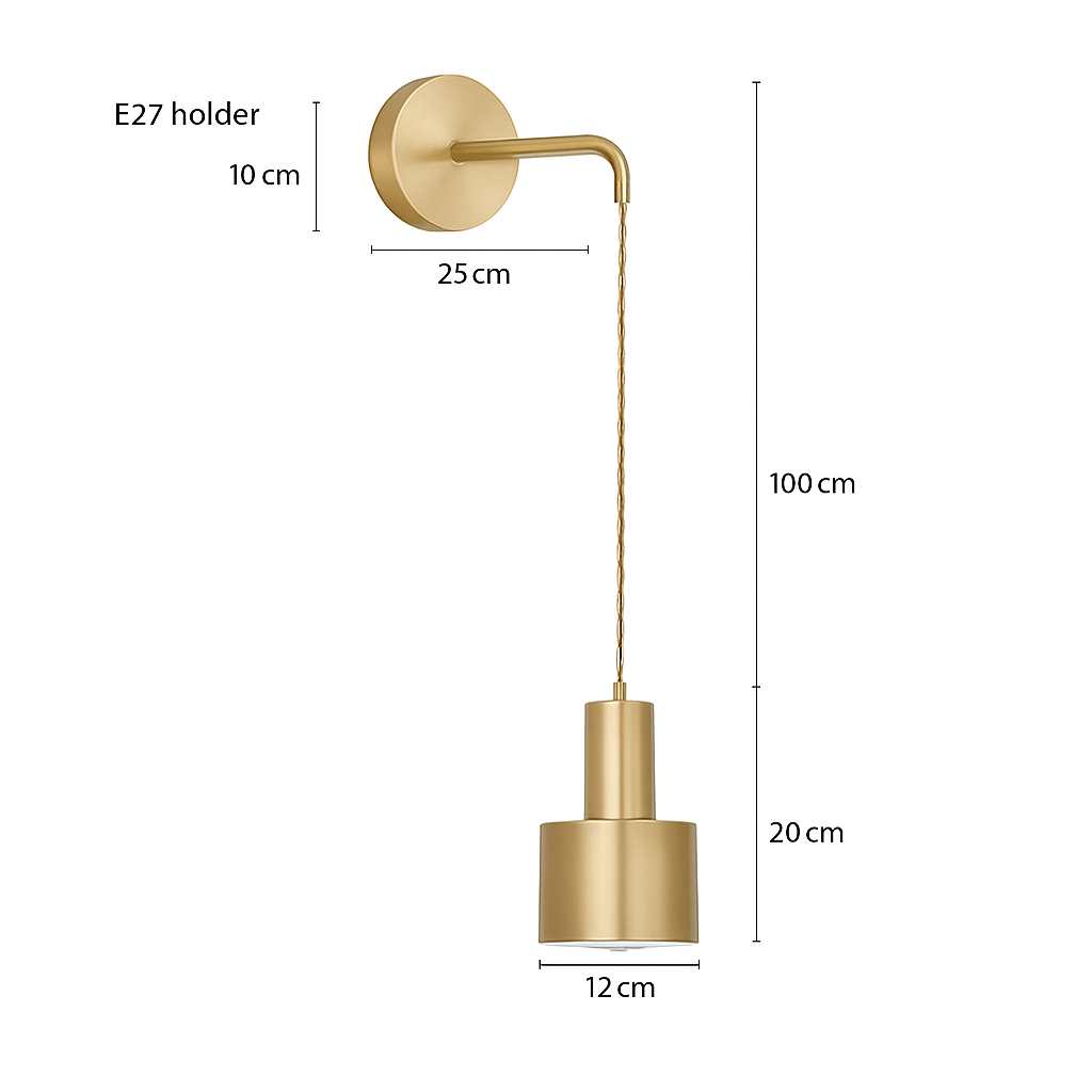 Gouden wandlamp met hangende spot metalen design E27 moderne sfeerverlichting voor woonkamer en slaapkamer | Sulvida