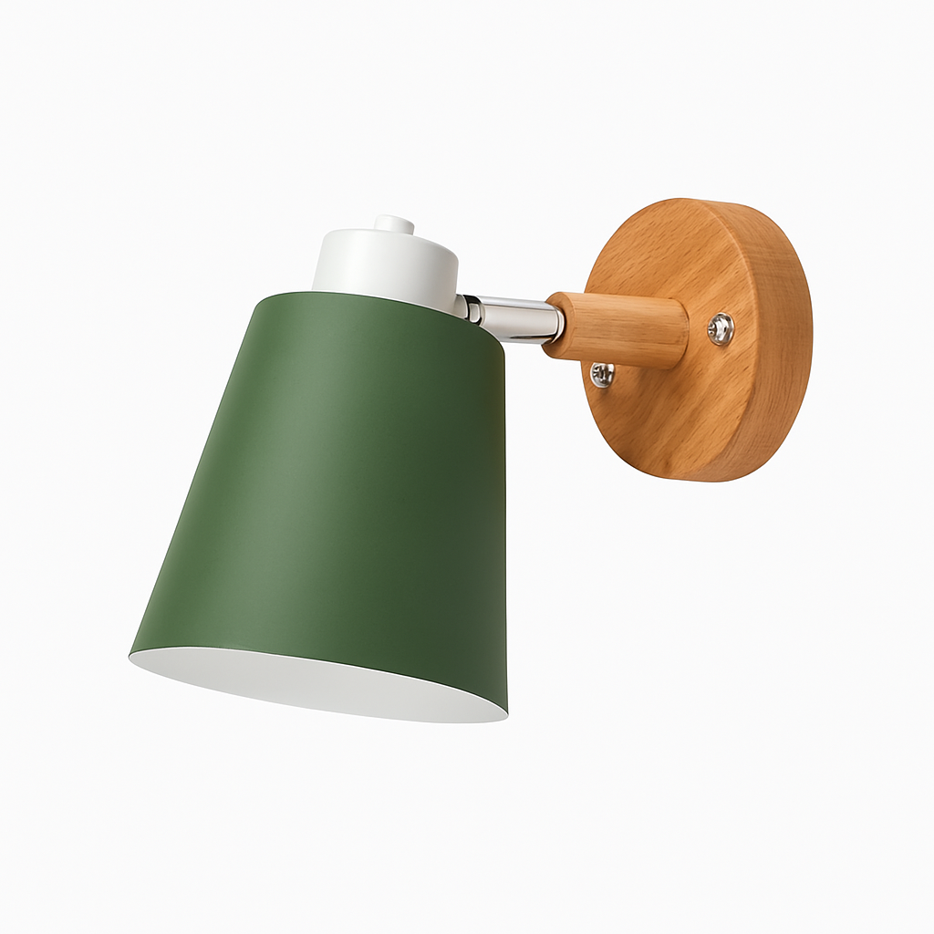 LED Wandlamp Verstelbaar met Houten Voet & Metalen Kap – Modern Stijlvol Sfeerlicht voor Iedere Kamer | Sulvida