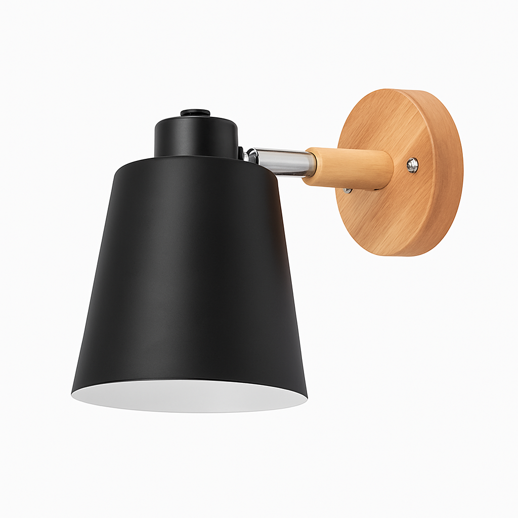 LED Wandlamp Verstelbaar met Houten Voet & Metalen Kap – Modern Stijlvol Sfeerlicht voor Iedere Kamer | Sulvida