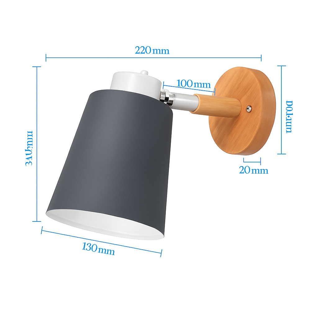 LED Wandlamp Verstelbaar met Houten Voet & Metalen Kap – Modern Stijlvol Sfeerlicht voor Iedere Kamer | Sulvida