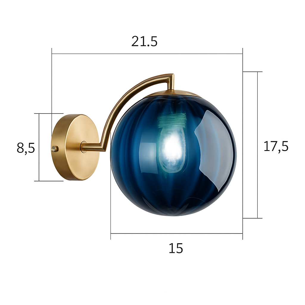 Wandlamp goudkleurig met glazen bol rookglas Ø17,5cm industrieel modern stijlvolle sfeerverlichting woonkamer gang | Sulvida