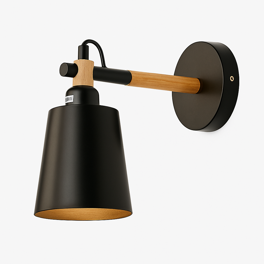 Wandlamp met hout en metaal design Scandinavisch stijl E27 fitting zwart wit voor woonkamer slaapkamer | Sulvida